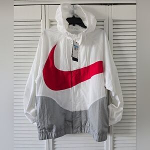Nike Sportswear Big Swoosh Woven Lined Jacket White Red Grey Men's Size Medium